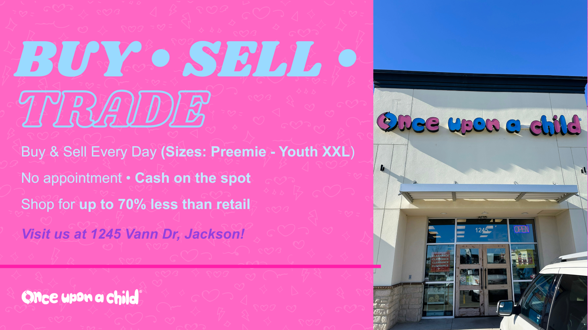 Kids clothing events happening this month at Once Upon A Child Jackson TN including shoe drops, baby deals, dress events, and opportunities for parents to sell gently used kids clothes for cash.